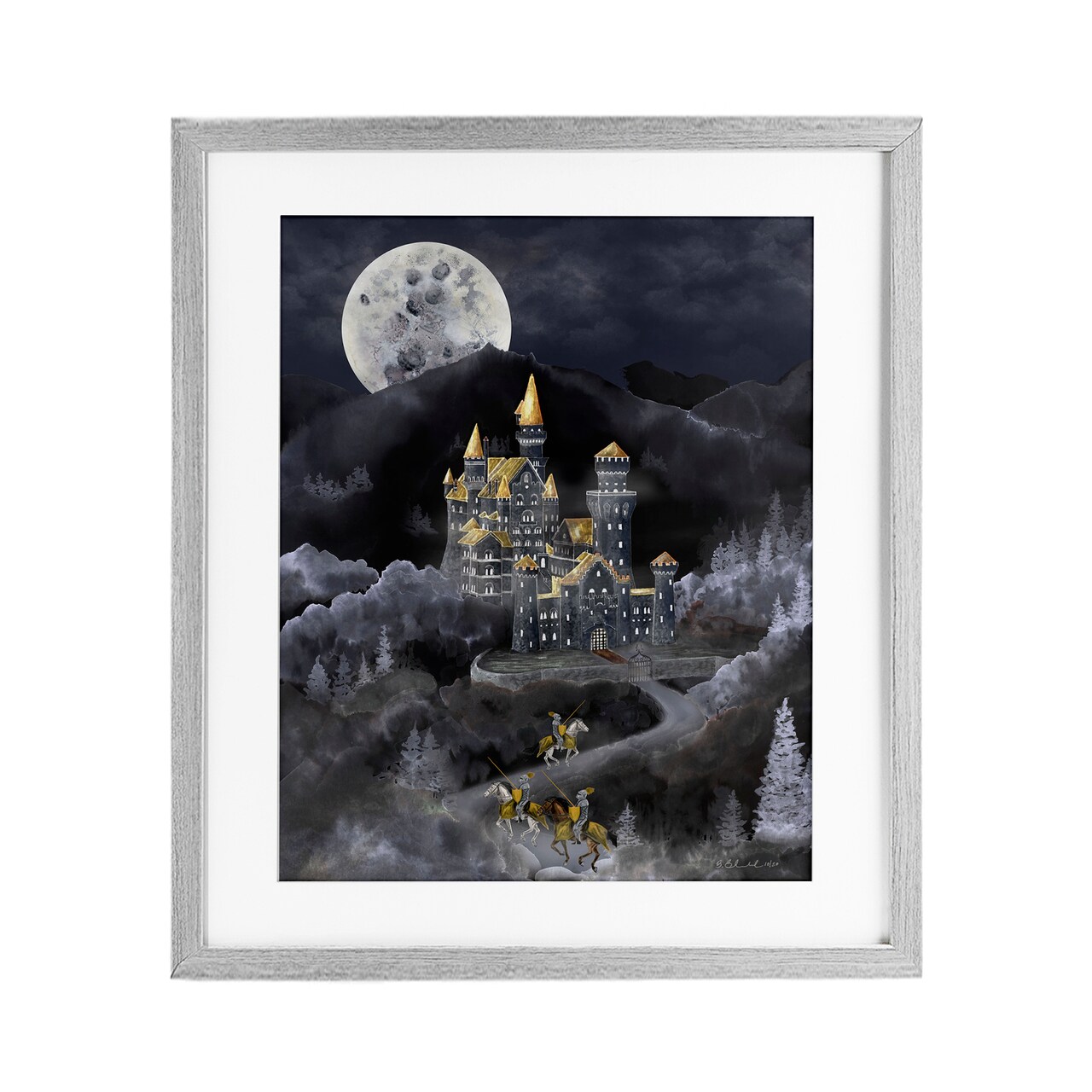 Stupell Industries Moonlit Journey to Castle Framed Print Under Glass, design by Brett Blumenthal